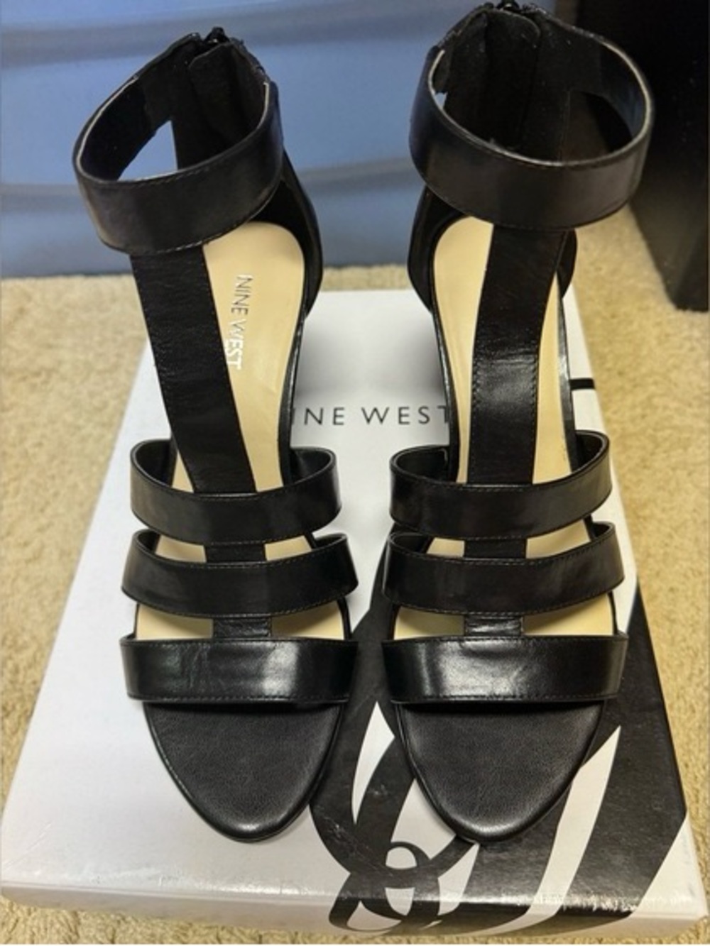 Nine West Black Multi-Strap Ankle-Heel Sandals